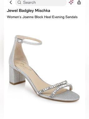 Jewel Badgley Mischka JoanneSilver Glitter Block Heel Sandal with Crystal Straps